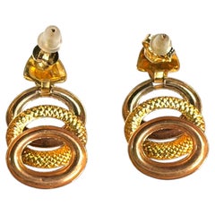 Vintage Mid-20th Century 18K Yellow Gold Textured Dangle Earrings