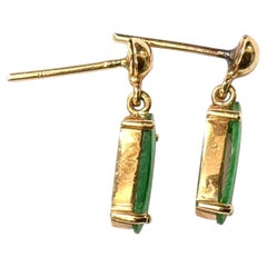Vintage 14K Gold Jadeite Drop Earrings, Oval Green Stones