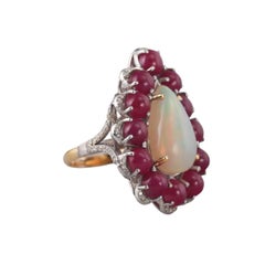 Vintage 14K Gold Opal Cocktail Ring with Rubies and Diamonds