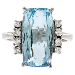 18K White Gold Aquamarine and Diamond Ring Vintage