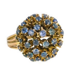 10K Yellow Gold Blue Topaz Cluster Ball Cocktail Ring Vintage