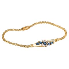 14K Yellow Gold Marquise Sapphire & Diamond Openwork Bracelet Vintage