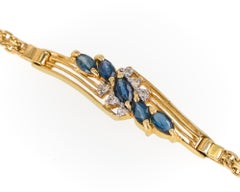 14K Yellow Gold Marquise Sapphire & Diamond Openwork Bracelet Vintage