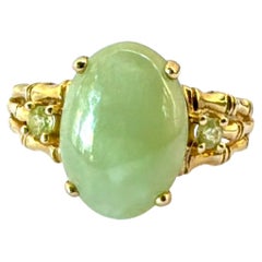14K Gold Oval Jade Cocktail Ring Vintage Chinese