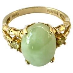 14K Gold Oval Jade Cocktail Ring Vintage Chinese