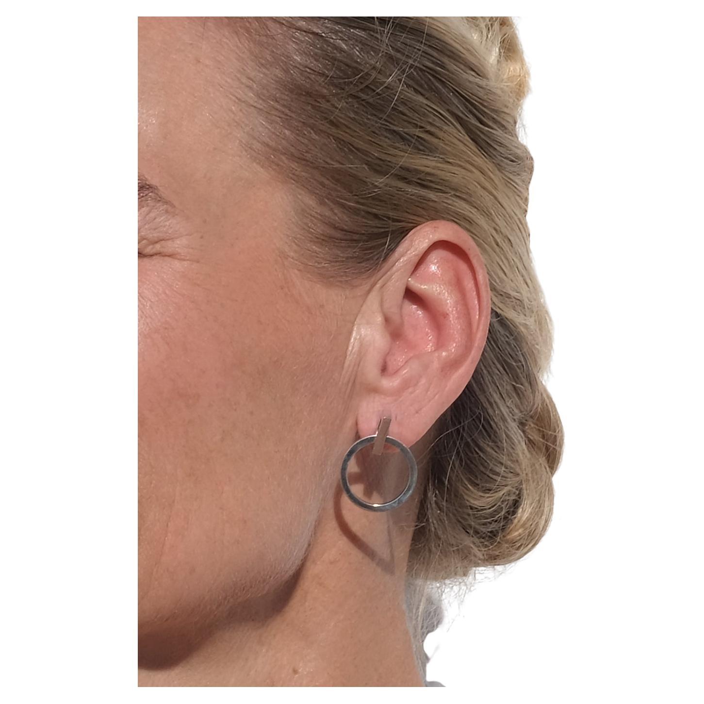 Vintage Silver Circle Earrings by Wiwen Nilsson Made 1952 For Sale