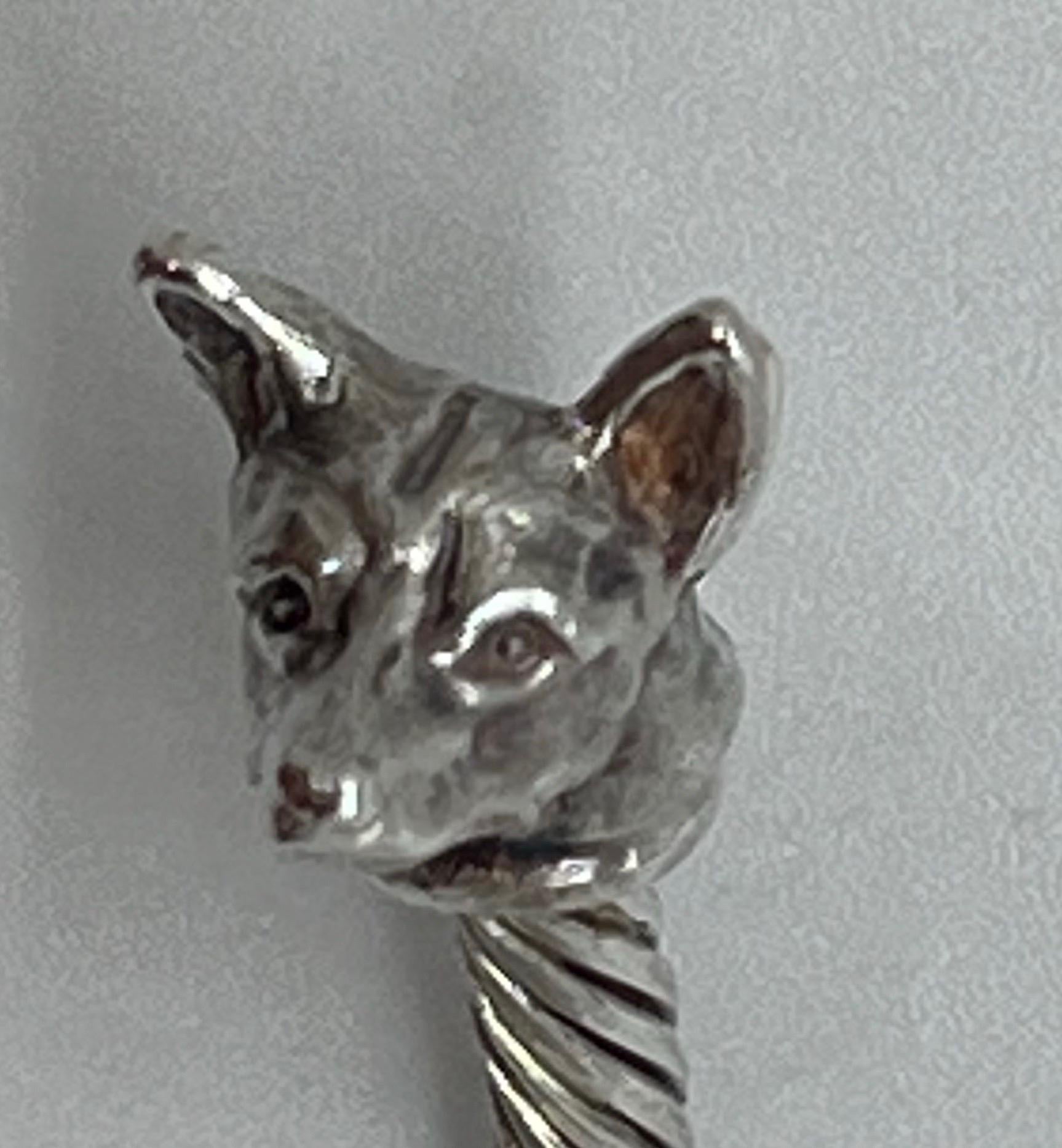 Paul Eaton Sculpted Corgi Heads on Sterling Silver Twisted Bangle Bracelet In New Condition For Sale In Charleston, SC
