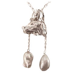 Paul Eaton Sculpted Retriever Dog Head Pendant with One or Two Pearl Drops