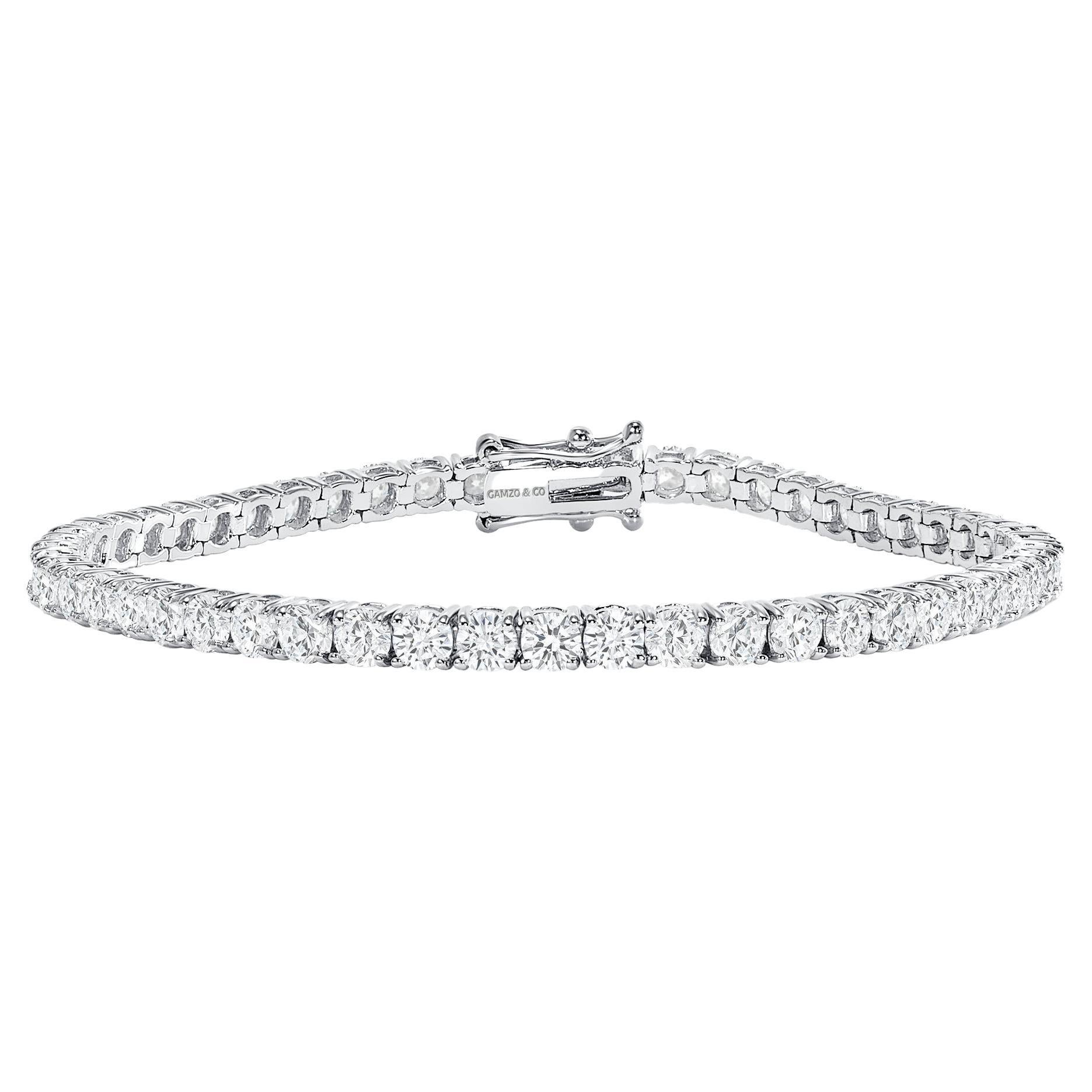 Bracelet tennis en or blanc 14 carats avec diamants naturels de 7 carats en vente