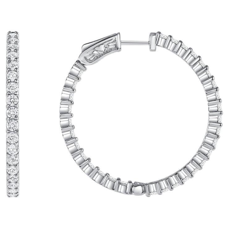 14k White Gold Hoop Earrings Natural Diamonds, 2 Carat  For Sale