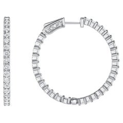 14k White Gold Hoop Earrings Natural Diamonds, 2 Carat 