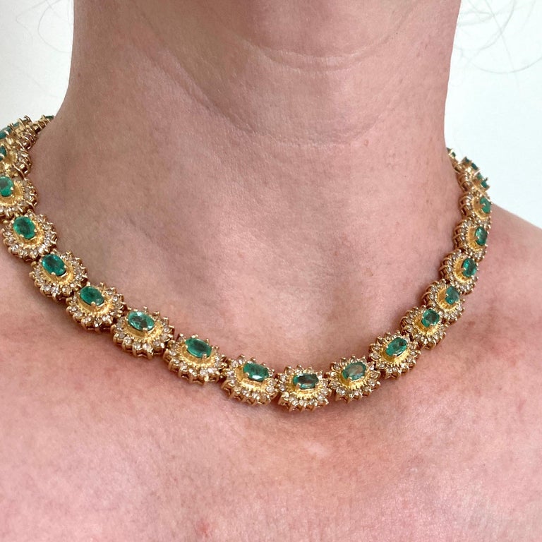 6.72 Carat Natural Emerald & 16.32ct Sl1 Diamond 14K Gold Platinum & SS Necklace In Excellent Condition For Sale In Bozeman, MT