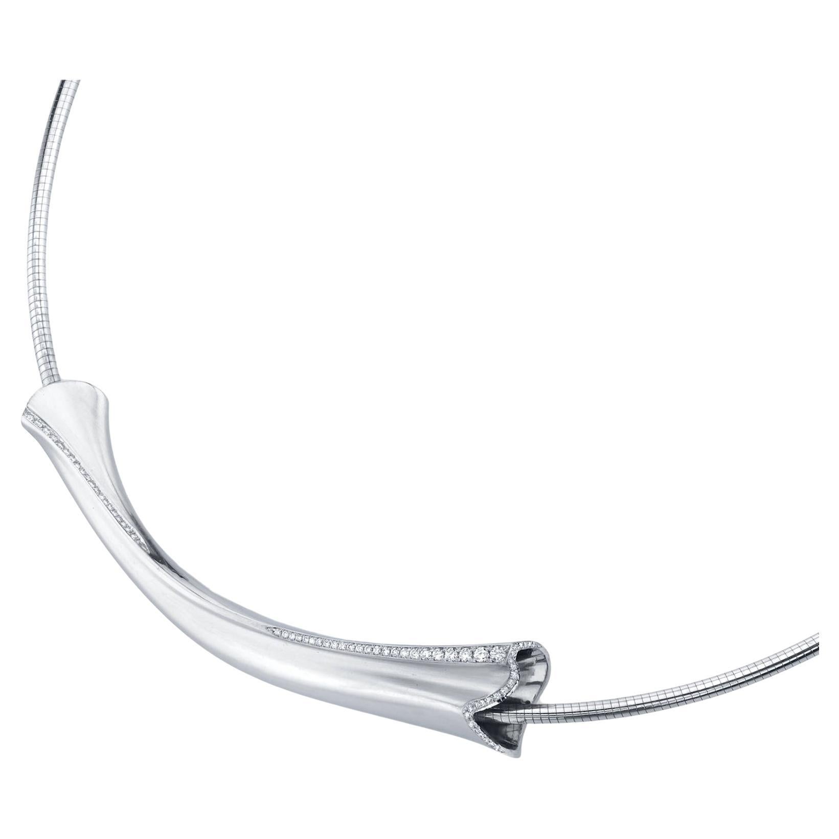 Couture Sculptural Theron Platinum Channel Set Natural White Diamond Necklace For Sale