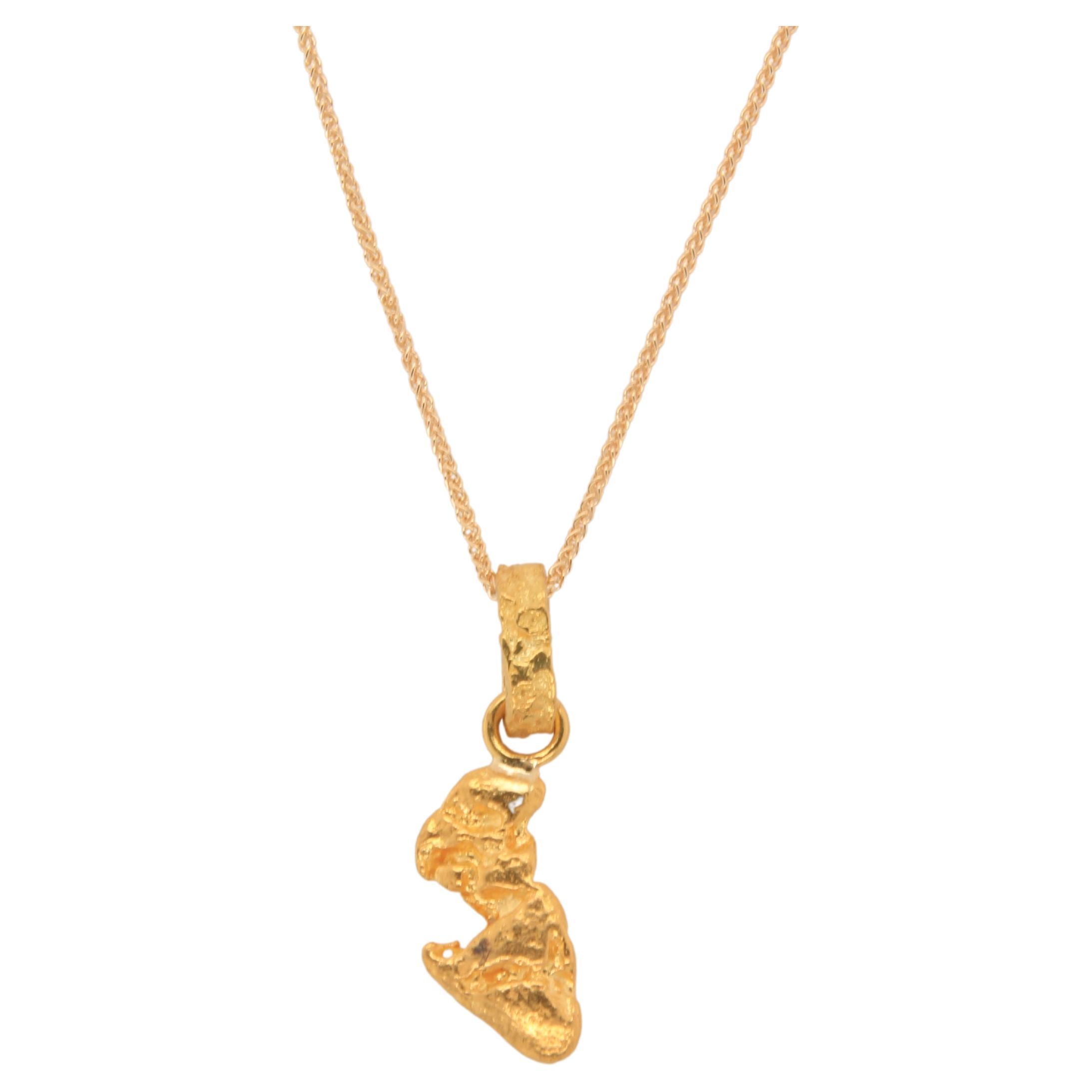 Women's or Men's Raw, Solid, 24k Yellow Golden Nugget Pendant, 4.2 Grams from Australia For Sale