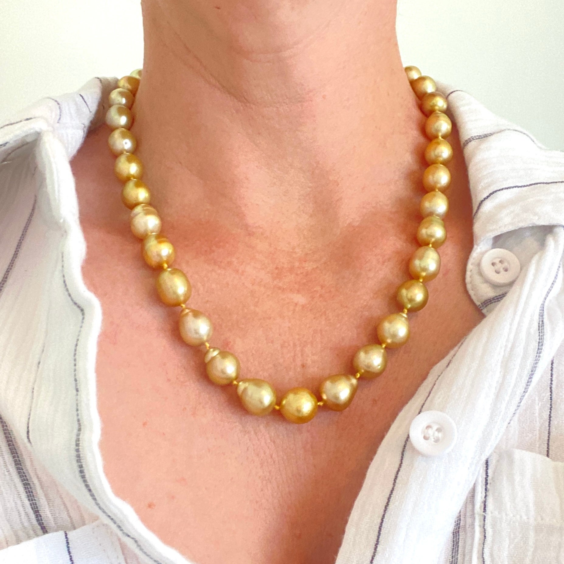 Natural Golden Yellow Baroque Pearls, 14K Gold Clasp, 19