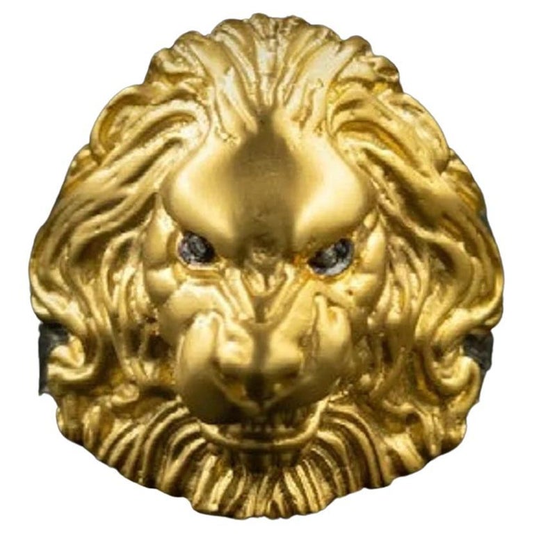 For Sale:  Lion Cocktail Statement Ring w/ Diamond Eyes 24k Gold & Silver by Kurtulan