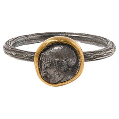Roman Head Coin Ring, 'Replica' Stacker Ring 24K Gold & Silver Handmade