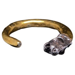 Lion Carved Ring, 24K & Silver with Diamond