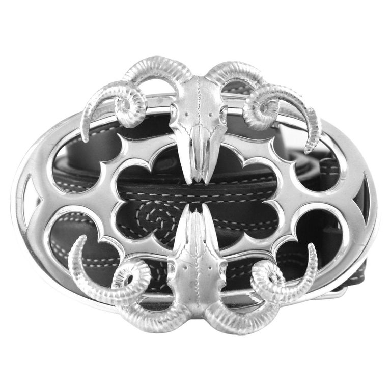 Large Sterling Silver Double Ram Skull Montana Belt Buckle by Ellie  Thompson For Sale at 1stDibs