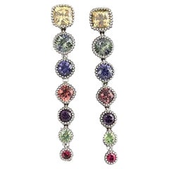 14K Rainbow Cascade Gem Chandelier Earrings w/ Zircon Zoisit Spinel & Garnet