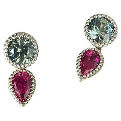 14K Cascade Chandelier Earrings w/ Australian Sapphires & Rubellite Tourmalines