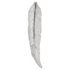 Large Sterling Silver Detailed Bird Feather Brooch with 18K Gold Diamond Detail