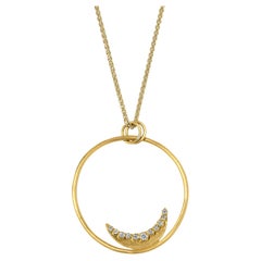 Half Moon Solid 24kt Yellow Gold Pendant Necklace with Diamonds