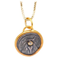 Ephesus Coin Charm, Tetra Drachm, Ancient Bee Coin Amulet Pendant Necklace