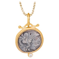Athena, Goddess of Wisdom and War, Coin Replica Charm Amulet Pendant w/ Diamond