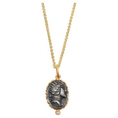 Water Nymph, Charm Pendant Necklace Amulet with Diamond, 24kt Gold and Silver