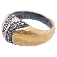 Pointed, Domed 24kt Gold Ring with 0.11cts Diamonds and Silver