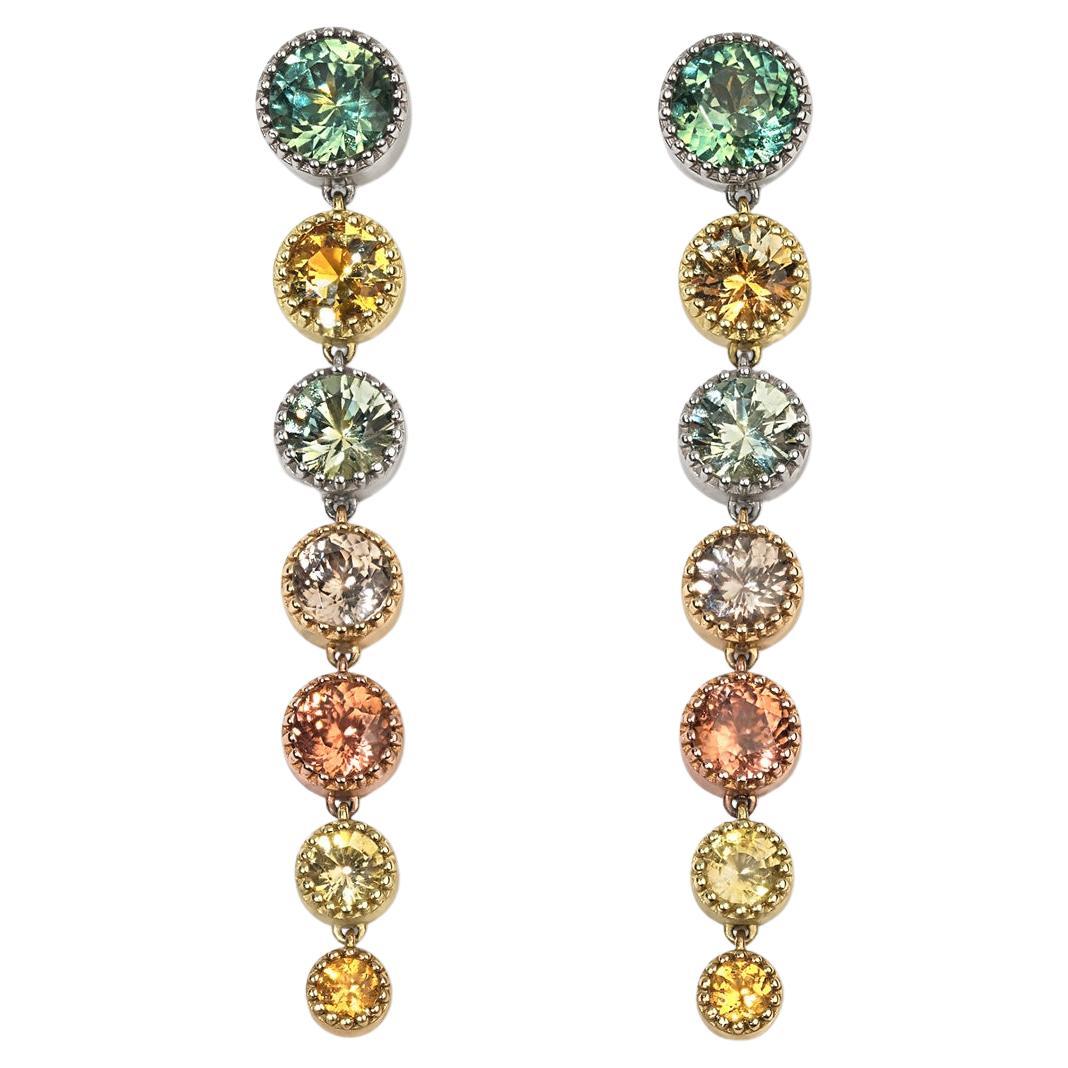 Moonscape Cascade Earrings with Montana Sapphires, Garnets, Zircons, & Sapphires For Sale