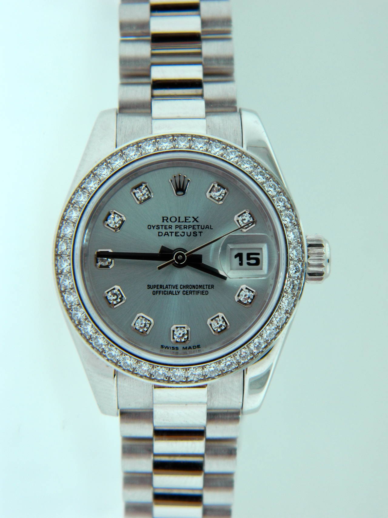 Rolex Lady's Platinum Diamond Bezel and Dial Datejust Glacier Wristwatch In New Condition In Chicago, IL