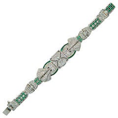 Verger Freres Lady's Platinum Emerald Diamond Bracelet Wristwatch