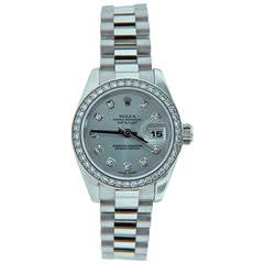 Rolex Lady's Platinum Diamond Bezel and Dial Datejust Glacier Wristwatch