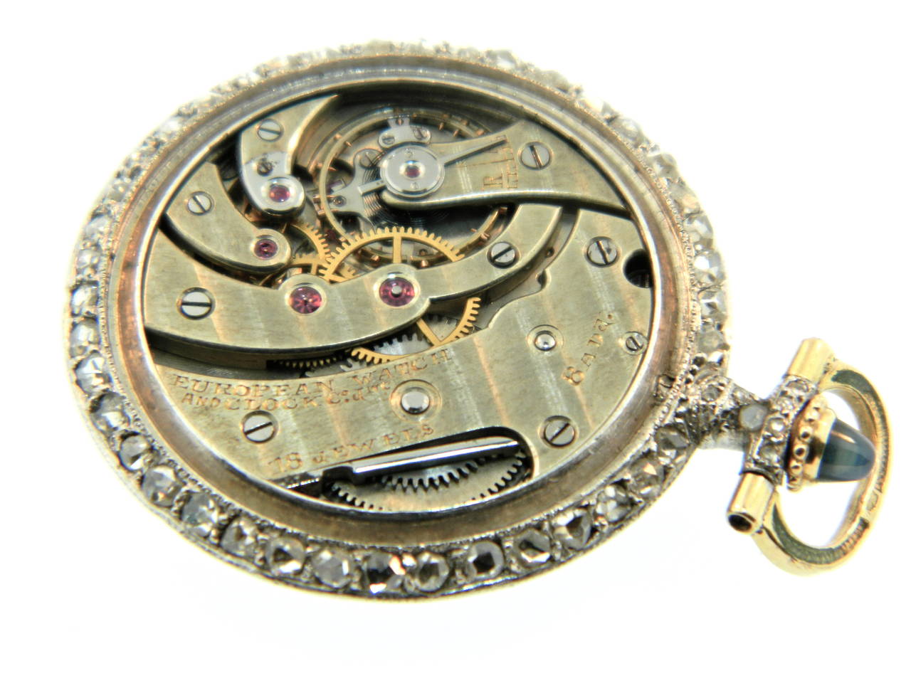 Cartier Platinum Gold Art Deco Enamel Sapphire Diamond Pocket Watch Pendant In Good Condition For Sale In Chicago, IL