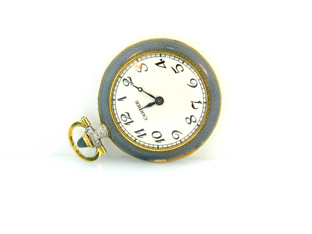 Art Deco Cartier Paris Diamond, Sapphire, Enamel, Platinum & Gold Watch Pendant.  Movement by European Watch and Clock Co.