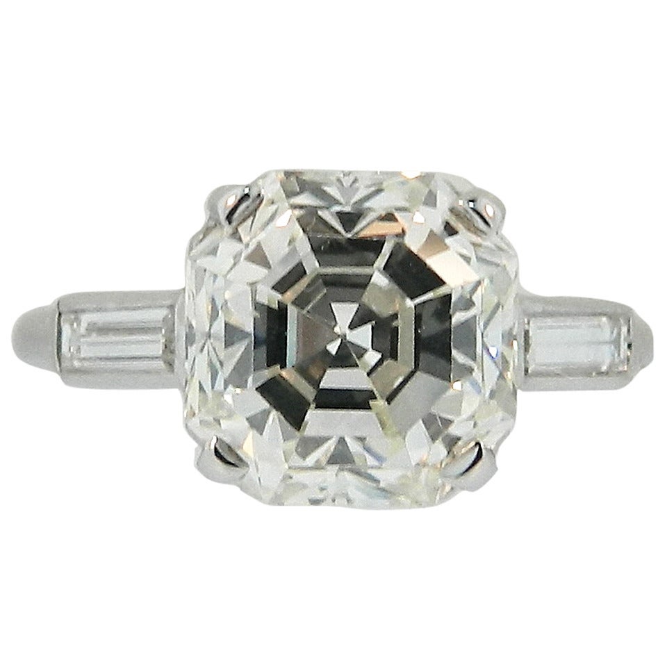 Cartier Antique Asscher Cut Diamond and Platinum Engagement Ring