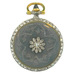 Cartier Platinum Gold Art Deco Enamel Sapphire Diamond Pocket Watch Pendant