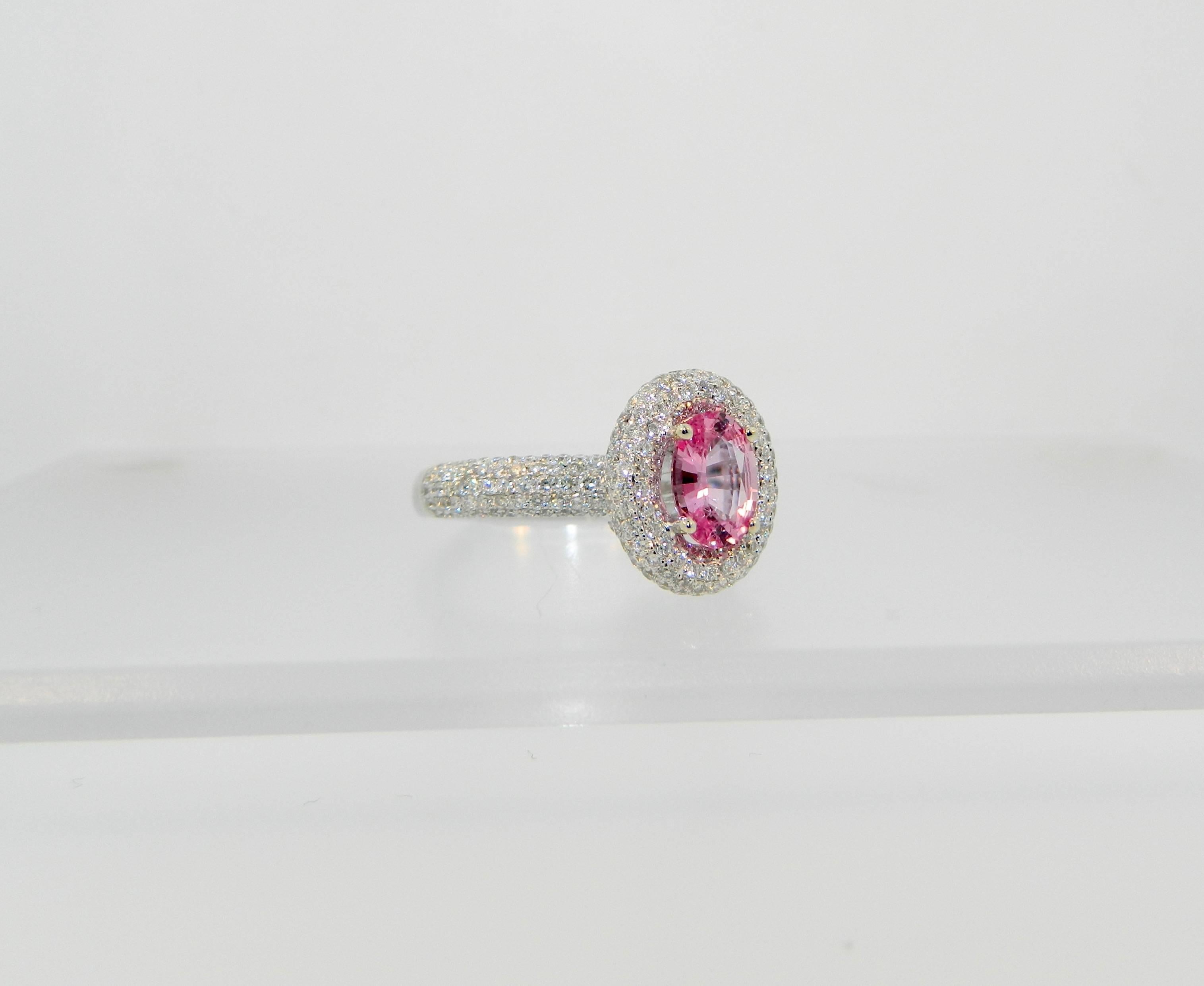 A gorgeous GIA 1.00ct unheated/untreated pink sapphire, diamond and 18kt gold ring.  This is one of nicest and richest pink sapphires we have ever seen.