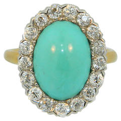 Early 1900s Shreve & Co. Turquoise Diamond Gold Platinum Ring