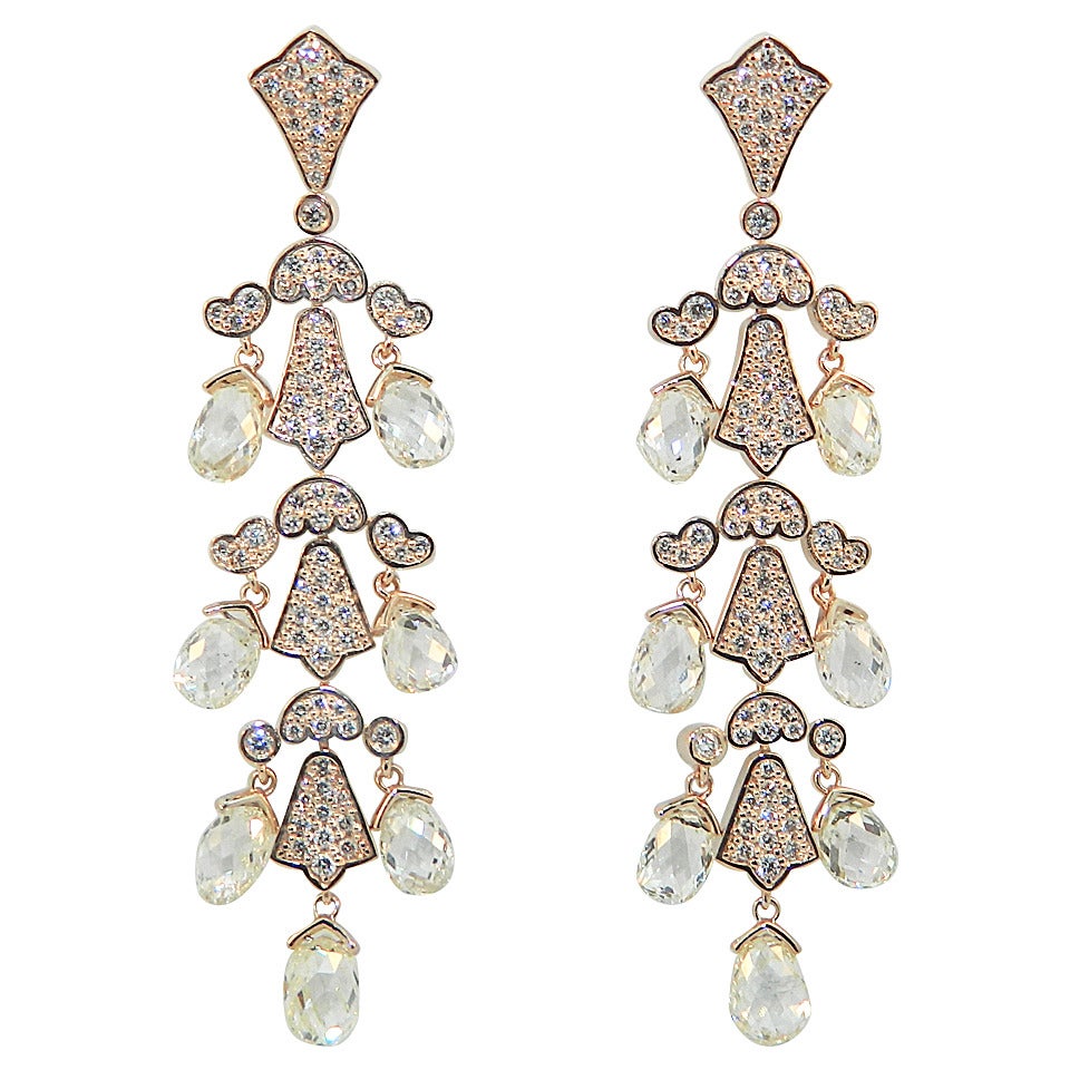 Diamond Rose Gold Bluebell Chandelier Earrings For Sale