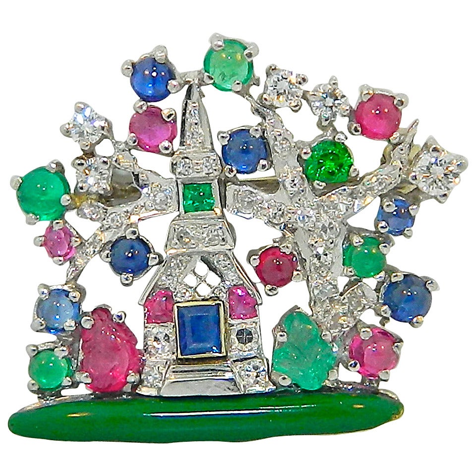 Raymond Yard Art Deco Treehouse Multigem Diamond Brooch