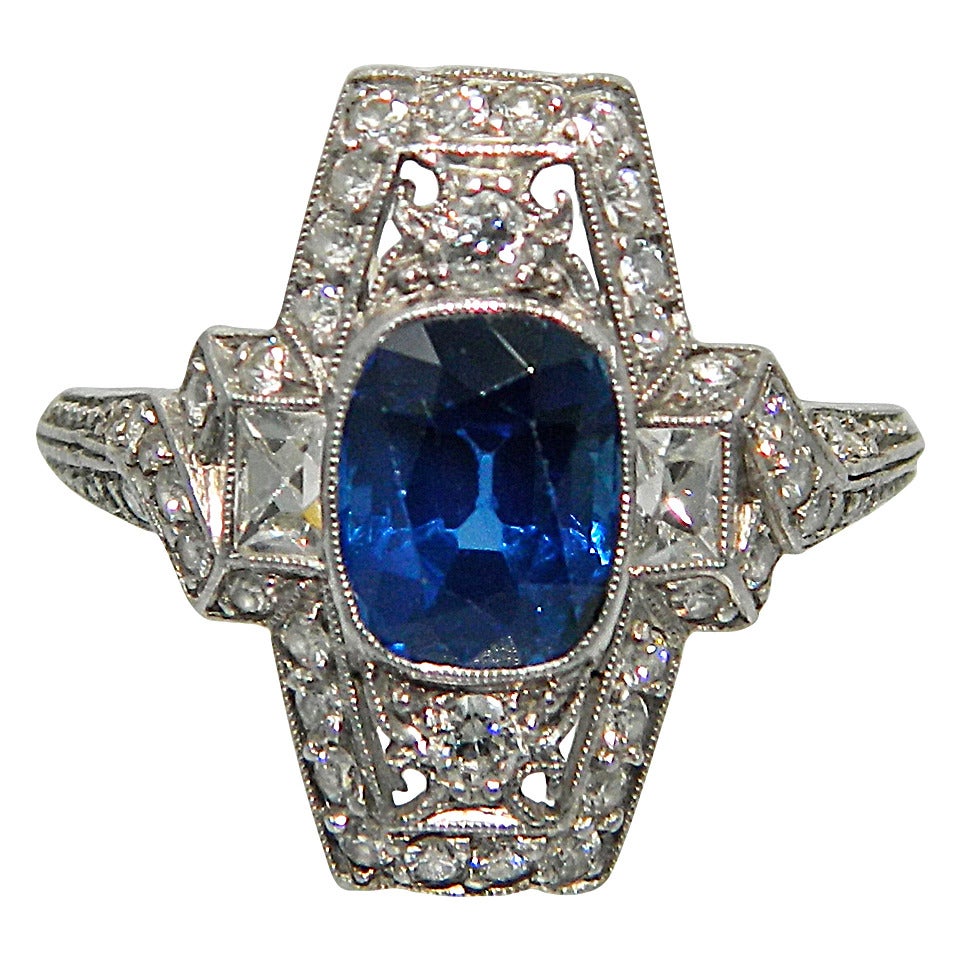 Tiffany & Co. Edwardian Sapphire Diamond Platinum Ring