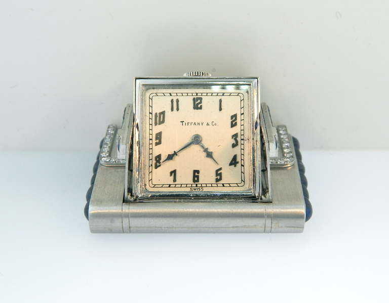 Verger Freres Platinum, Diamond and Sapphire Travel Clock for Tiffany & Co In Excellent Condition In Chicago, IL
