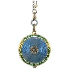 Antique Cartier Platinum Yellow Gold Diamond Enamel Watch Pendant