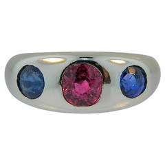 Art Deco Burmese Ruby Sapphire Platinum Gypsy Ring