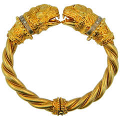 Ilias Lalaounis Diamond, Ruby, Platinum, and Gold Lion Head Bracelet