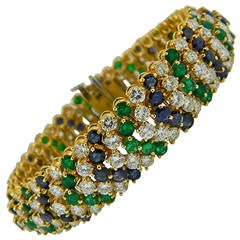 1960s Sapphire Emerald Diamond Gold Bracelet