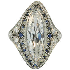 1920s Art Deco Sapphire Diamond Platinum Cocktail Ring